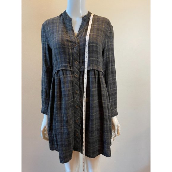 Zara Woman Checked Metallic Thread Dress Flowing Long Sleeve Green Size X Small - Picture 3 of 7